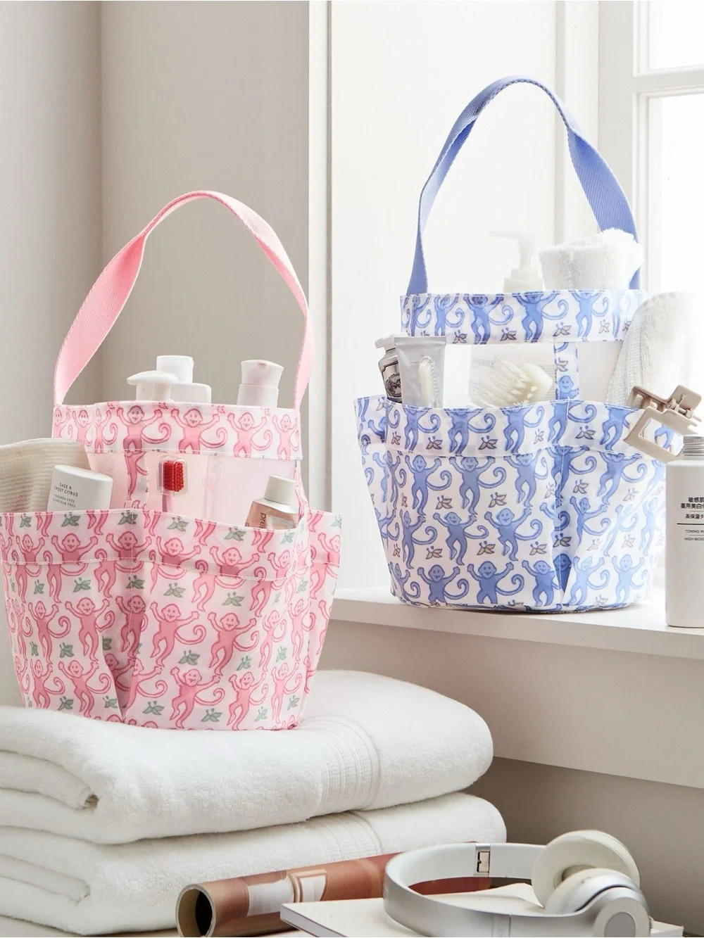 Roller Rabbit X Pottery Barn Teen / Monkey Shower Caddy in Cornflower Blue